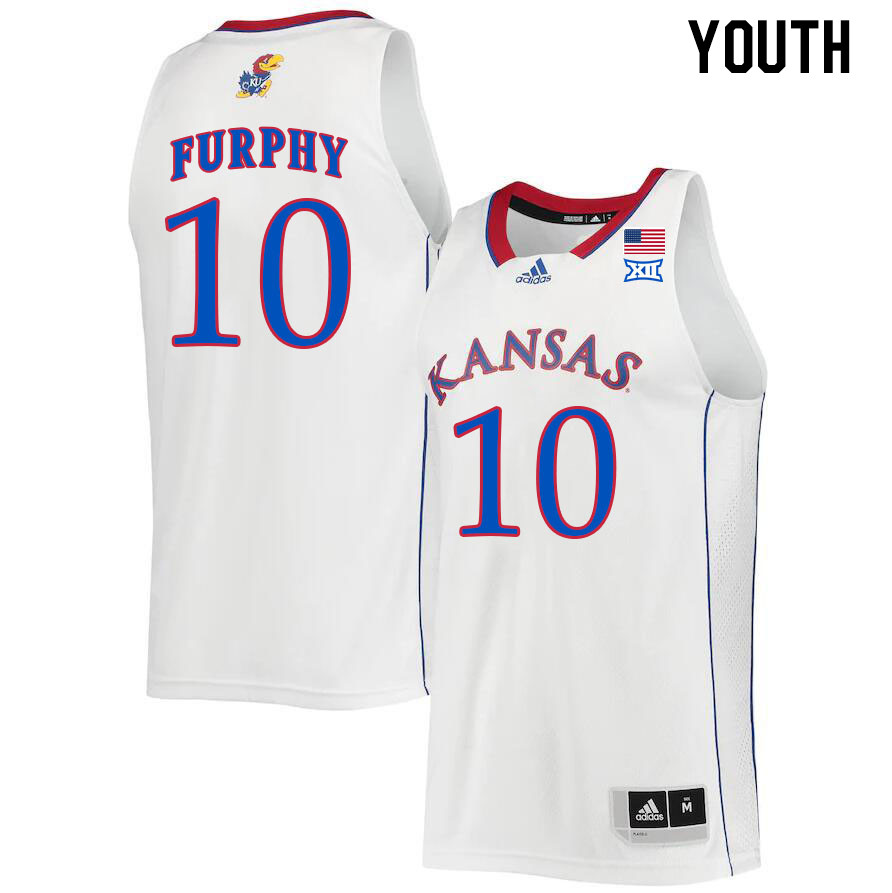 Youth #10 Johnny Furphy Kansas Jayhawks College Basketball Jerseys Stitched Sale-White